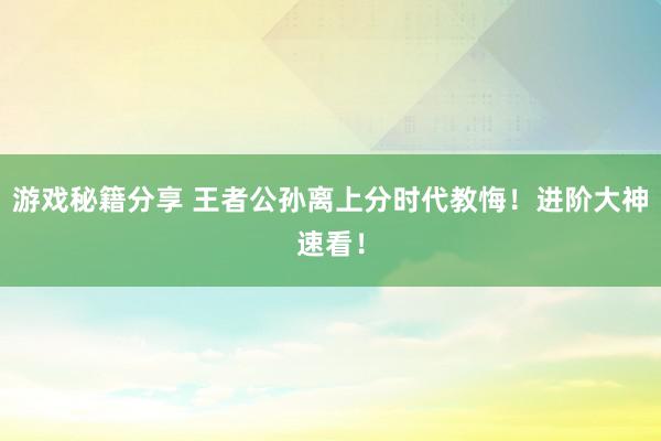 游戏秘籍分享 王者公孙离上分时代教悔！进阶大神速看！