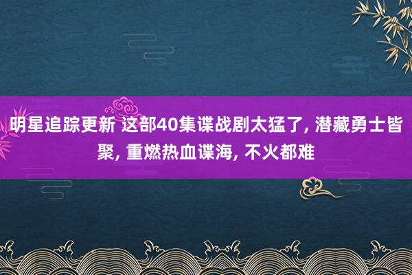 明星追踪更新 这部40集谍战剧太猛了, 潜藏勇士皆聚, 重燃热血谍海, 不火都难