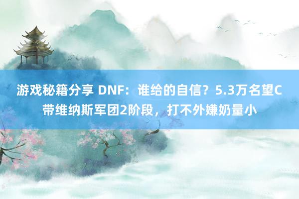 游戏秘籍分享 DNF：谁给的自信？5.3万名望C带维纳斯军团2阶段，打不外嫌奶量小